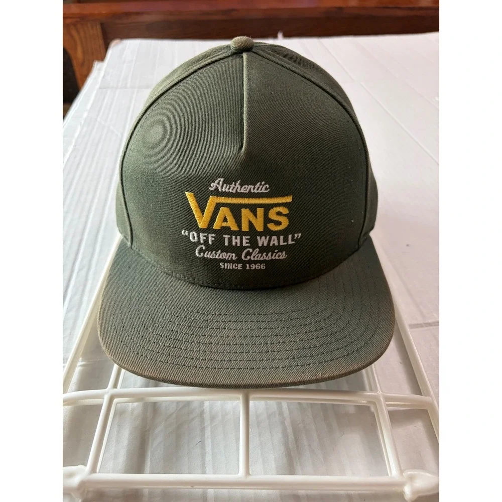 Vans Off The Wall Custom Classics Snapback Hat Olive Green Embroidered Flat Brim